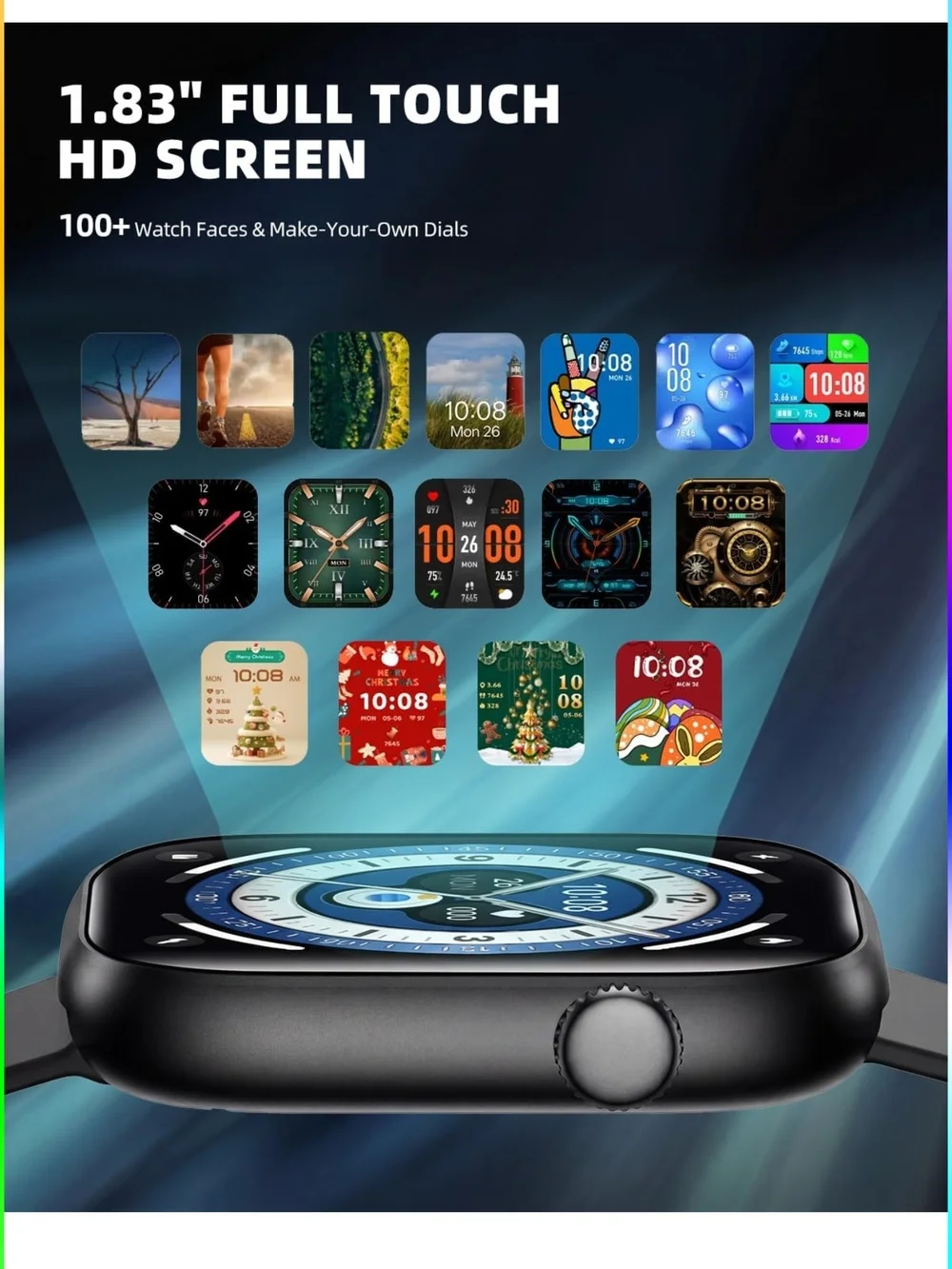Black Smartwatch with Silicone Band - Touchscreen 1.83